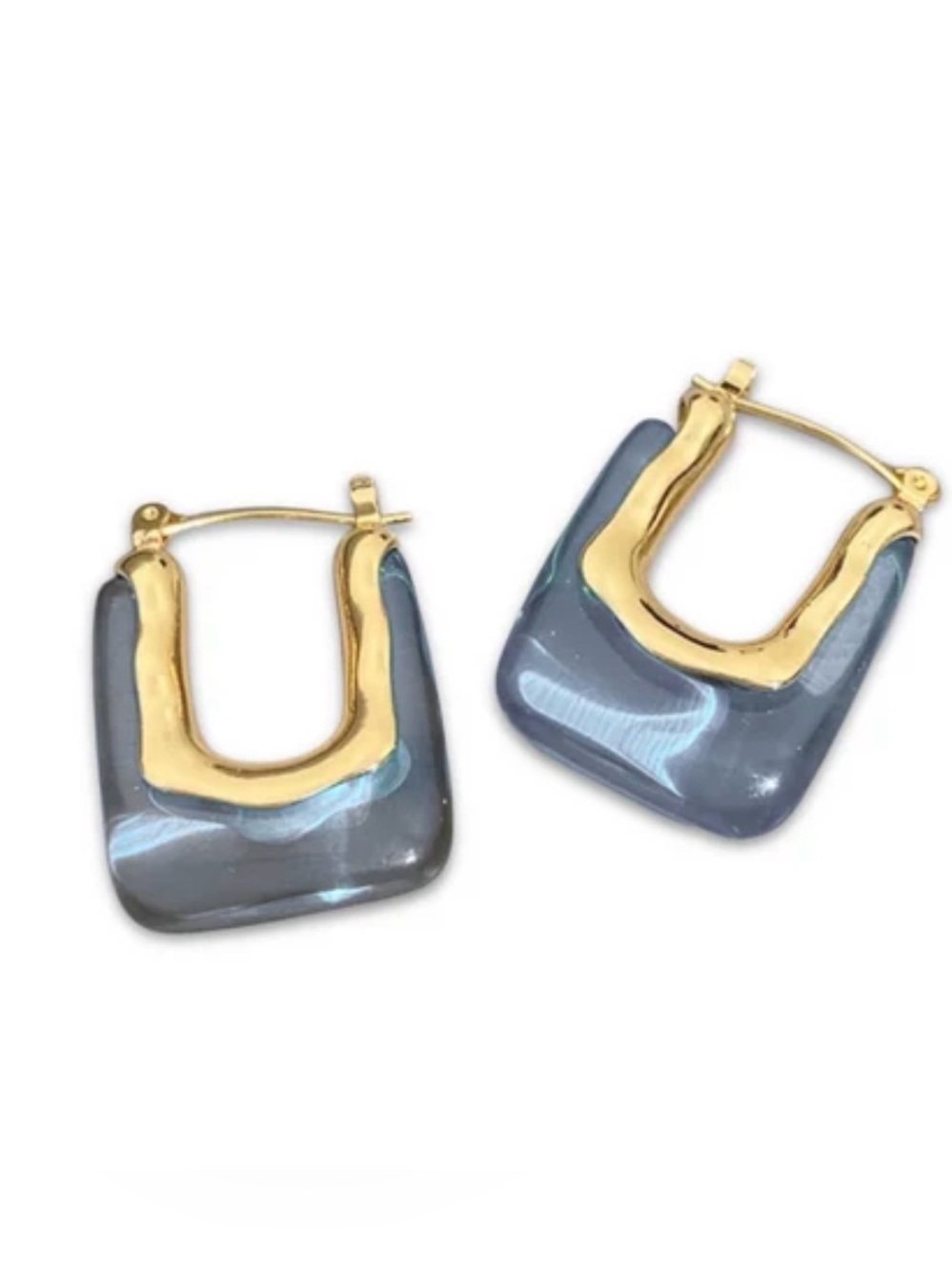NEW Anthropology Baublebar Blue Resin Abstract Huggie Hoop earrings